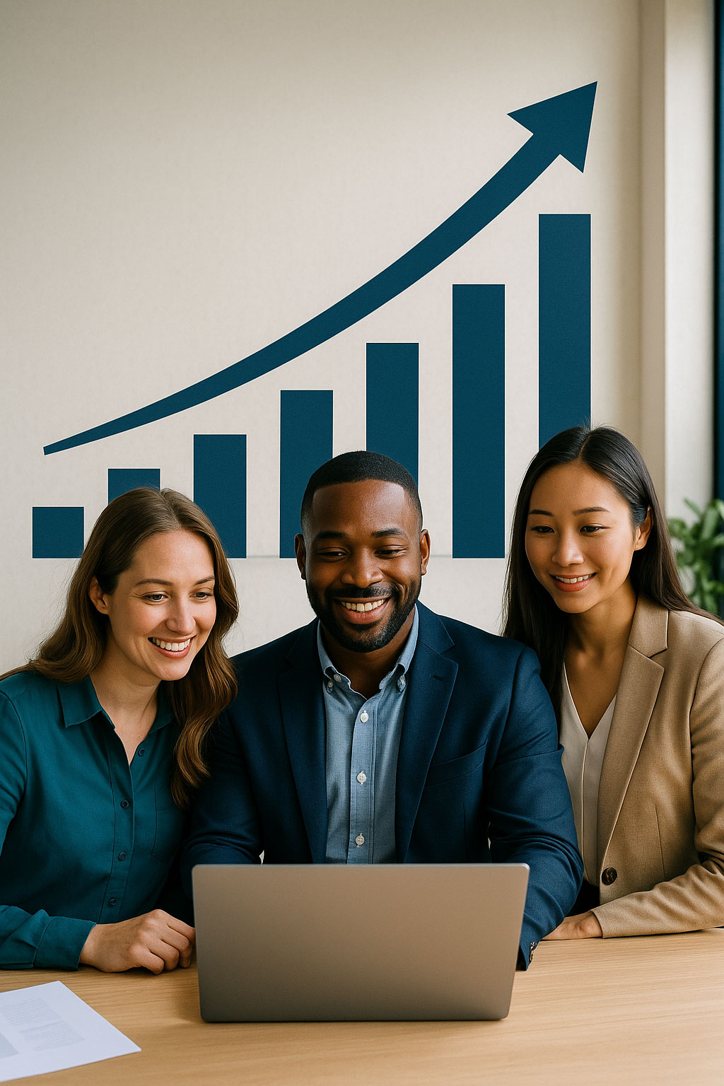 Increased revenue — confident team reviewing growth charts